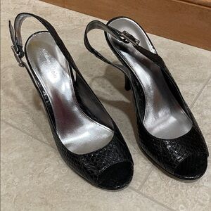 EUC Calvin Klein Black Textured Slingback Heels
